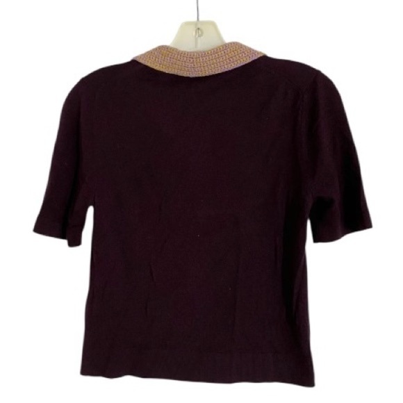 Tory Burch Polo Top Crochet Collar in Burgundy Merino Wool Size Small - Picture 5 of 9